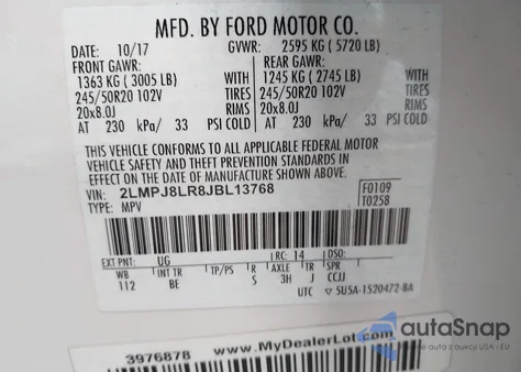 2018 Lincoln Mkx Reserve z USA, uszkodzony, nr VIN 2LMPJ8LR8JBL13768